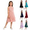 Girls Solid Lining V Neck Sleeveless Pleated Dress Sparkly Rhinestone Embellished High Waist A-Line Prom Dress