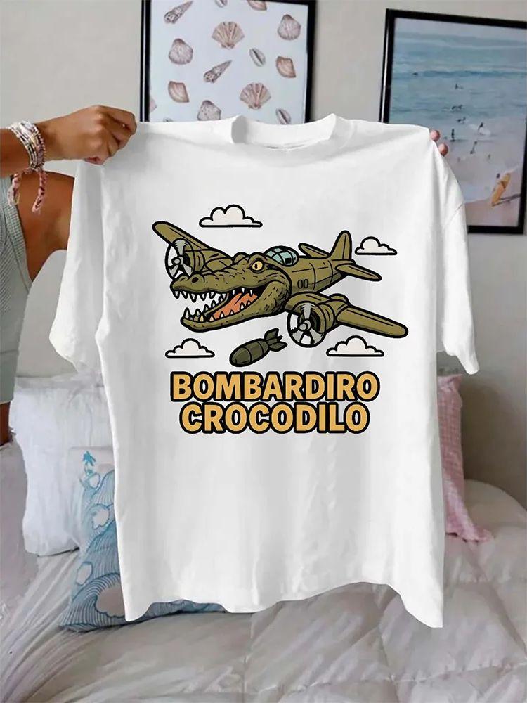 

Летняя мужская забавная футболка с принтом крокодила и узором в стиле ретро-бомбер, с короткими рукавами, круглым вырезом, из хлопка, дышащая и свободная, повседневная 4XL