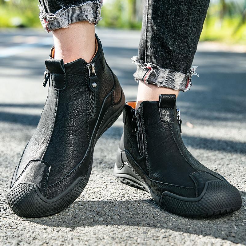 Handmade Split Leather Boots Men Shoes Comfortable Ankle Boots For Men Casual Shoes Large Size Tooling Shoes