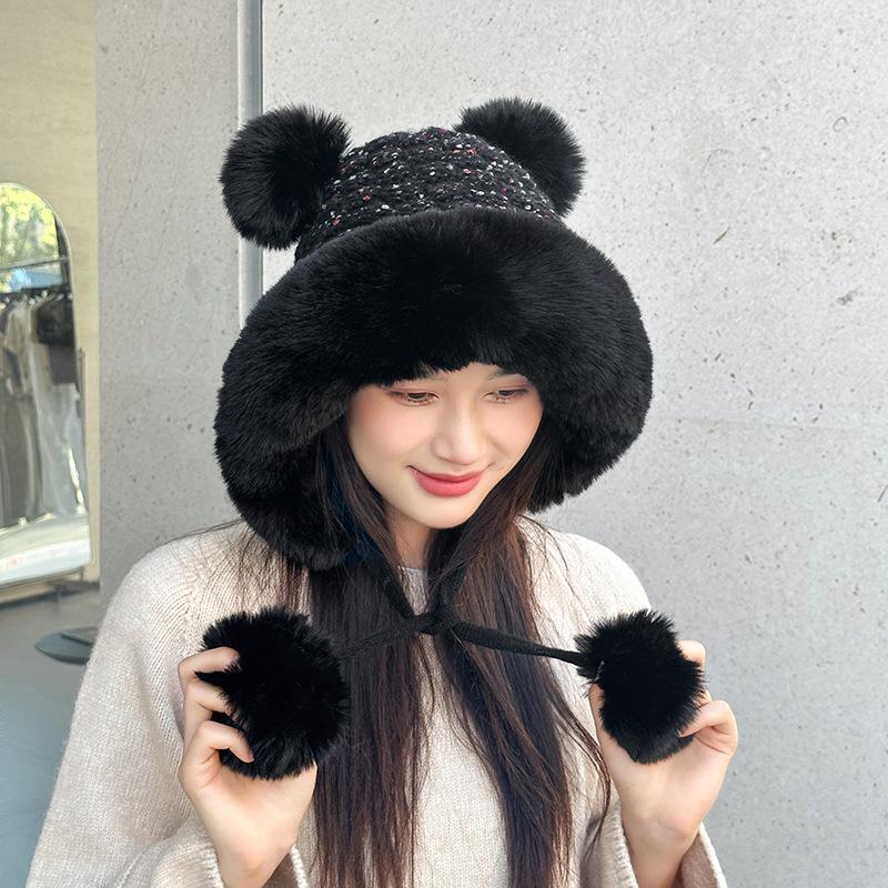 Thickened and Velvet Warm Hat, Winter Double-layer Outdoor Ear Protection, Cold and Windproof Knitted Hat, Women's Wool Hat