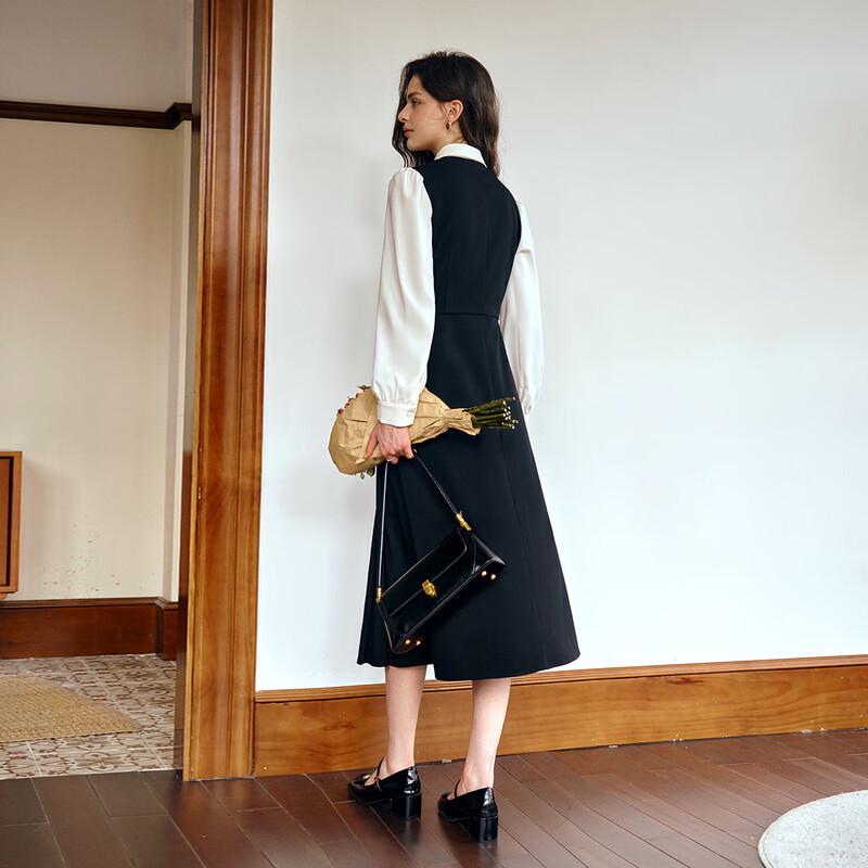 Olrain Elegant Color Block Faux Two-Piece Dress