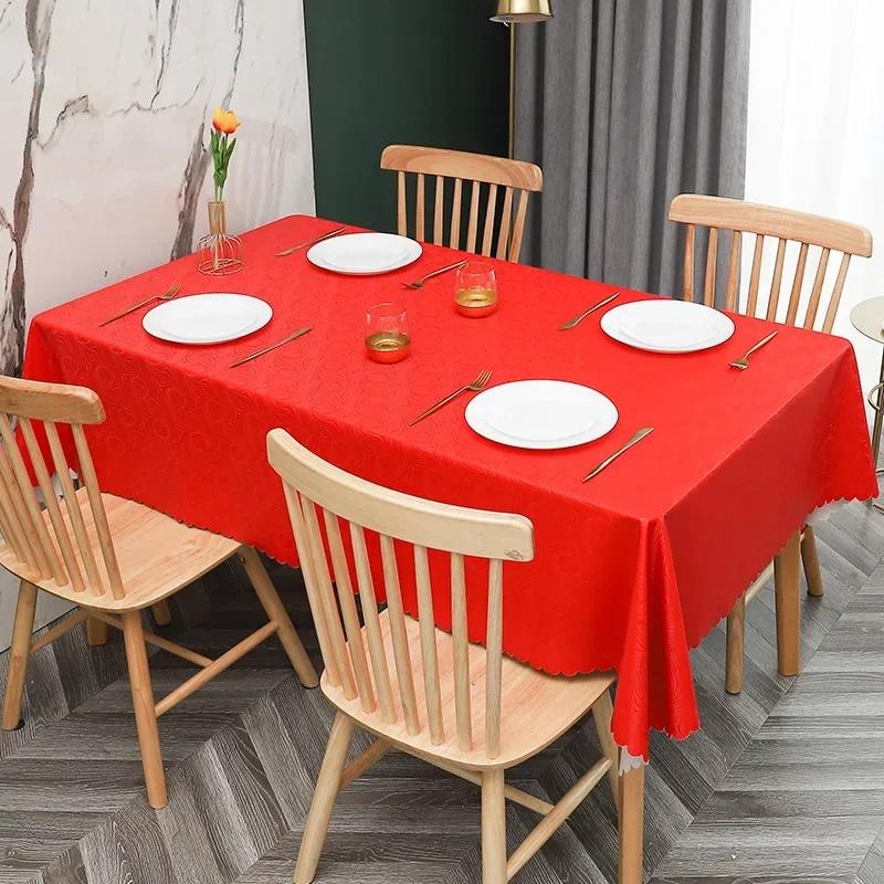 European Style PU Tablecloth, No Wash Restaurant Household Rectangular Waterproof Dining Table Fabric Jacquard Round Table Mat