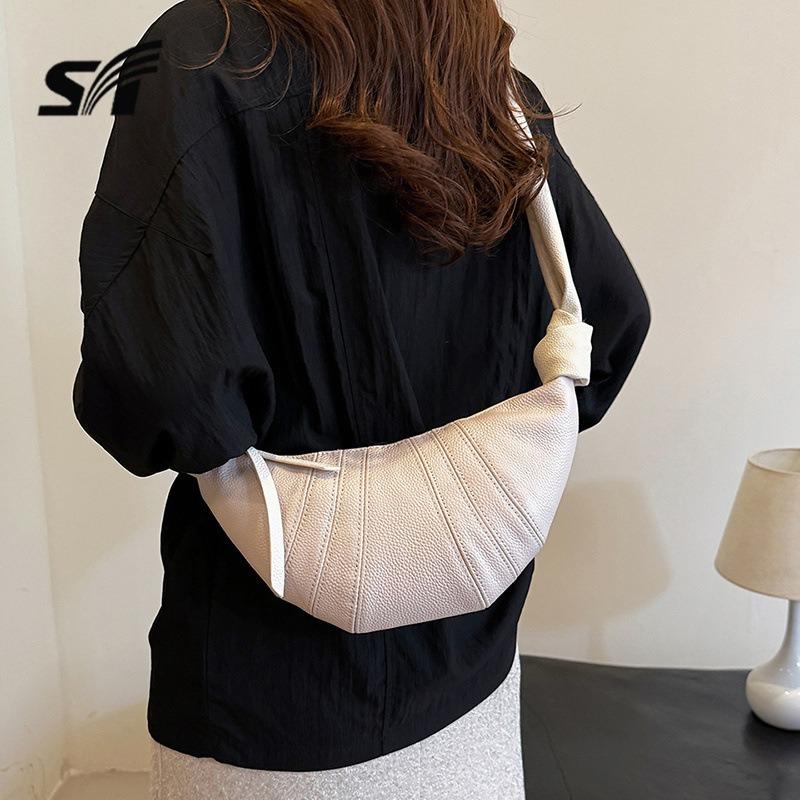 Retro croissant bag, soft leather, one-shoulder cross-body dumpling bag, niche design, armpit baguette, leather bag, girl
