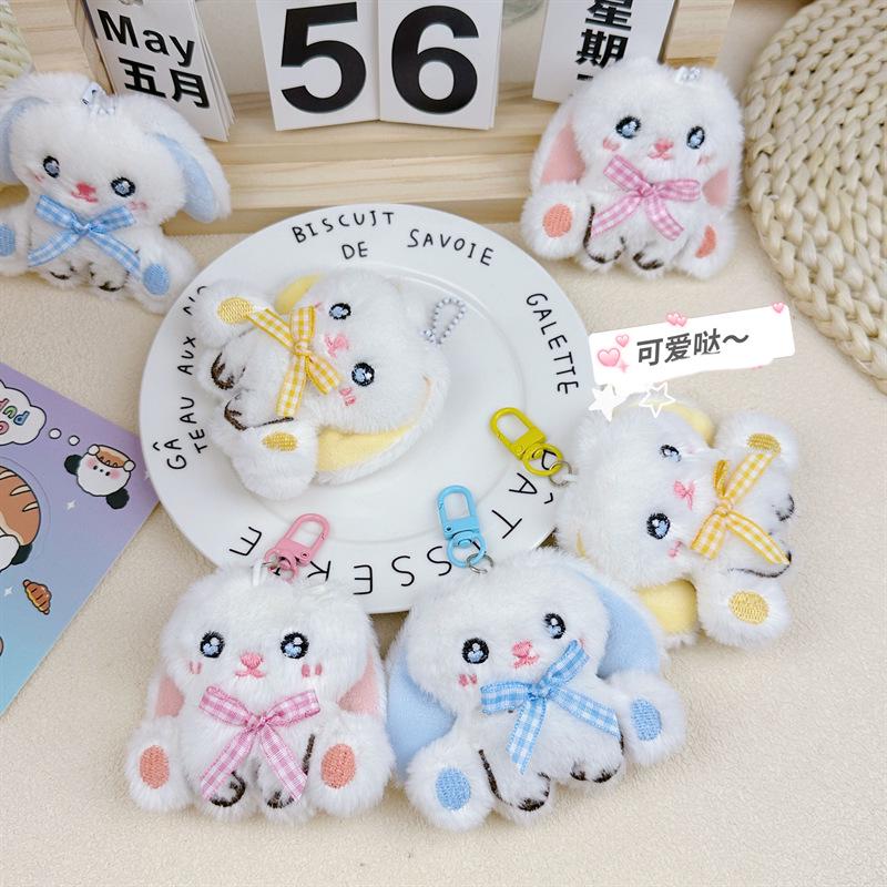 Cute Rabbit Plush Keychain with Bow - Soft Girly Backpack Pendant