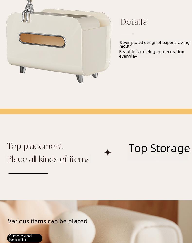 Cream Style Multifunctional Tissue Box with Remote Holder for Living Room