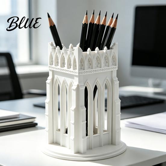 Unique Aesthetic Desk Organizer Gothic Pen Holder Cathedral Style Makeup Brush 3D Printed Vintage Pencil Cup Organizer Vanity Storage for