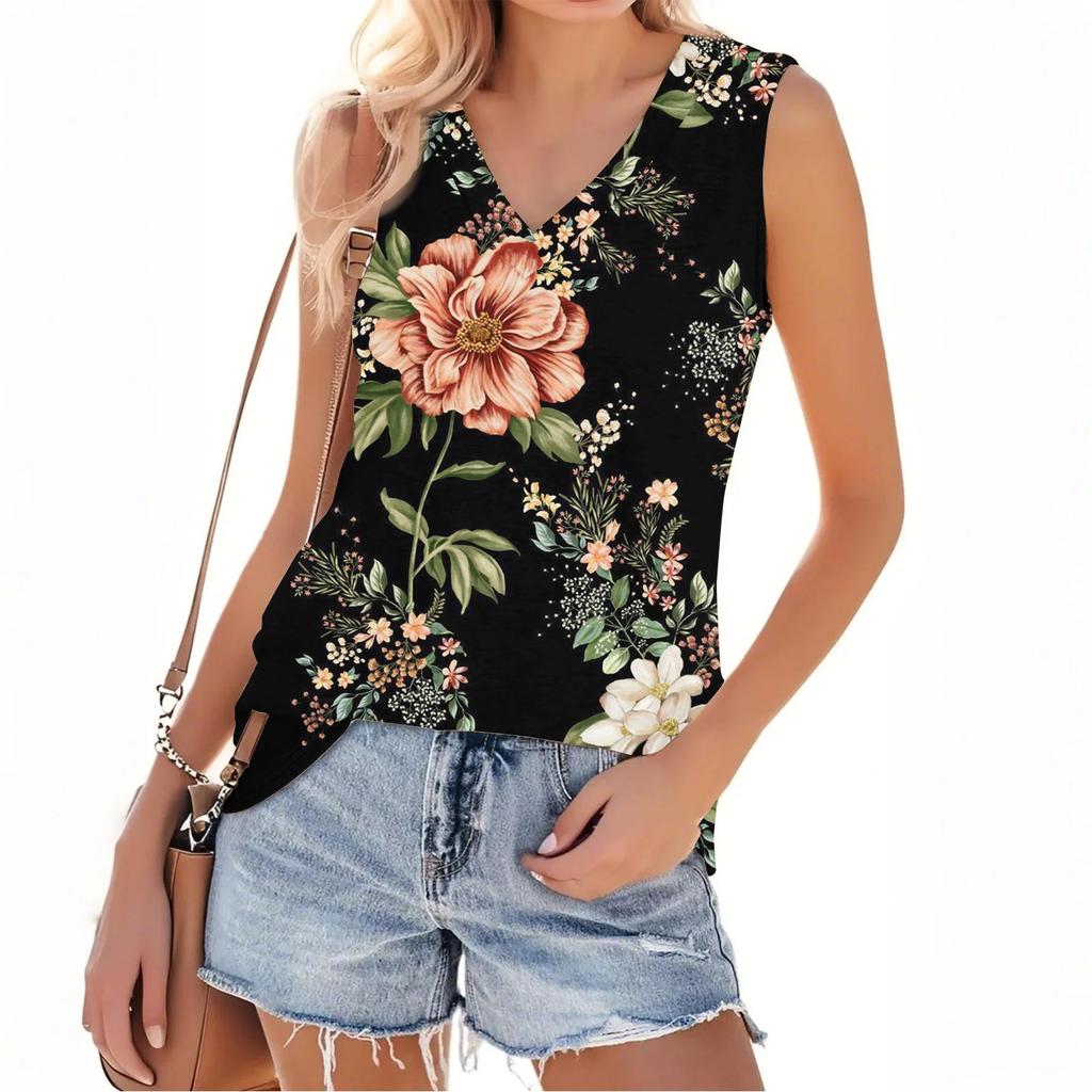Women's V-neck Fashion Casual Floral Print Summer Vest Top