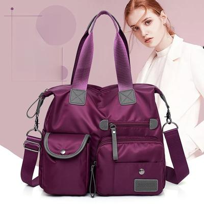 Business Travel Bag for Women Large Capacity Multi Pocket Lightweight Handbag Nylon Fabric Storage Bag Short Distance Travel Shoulder Waterproof Bag