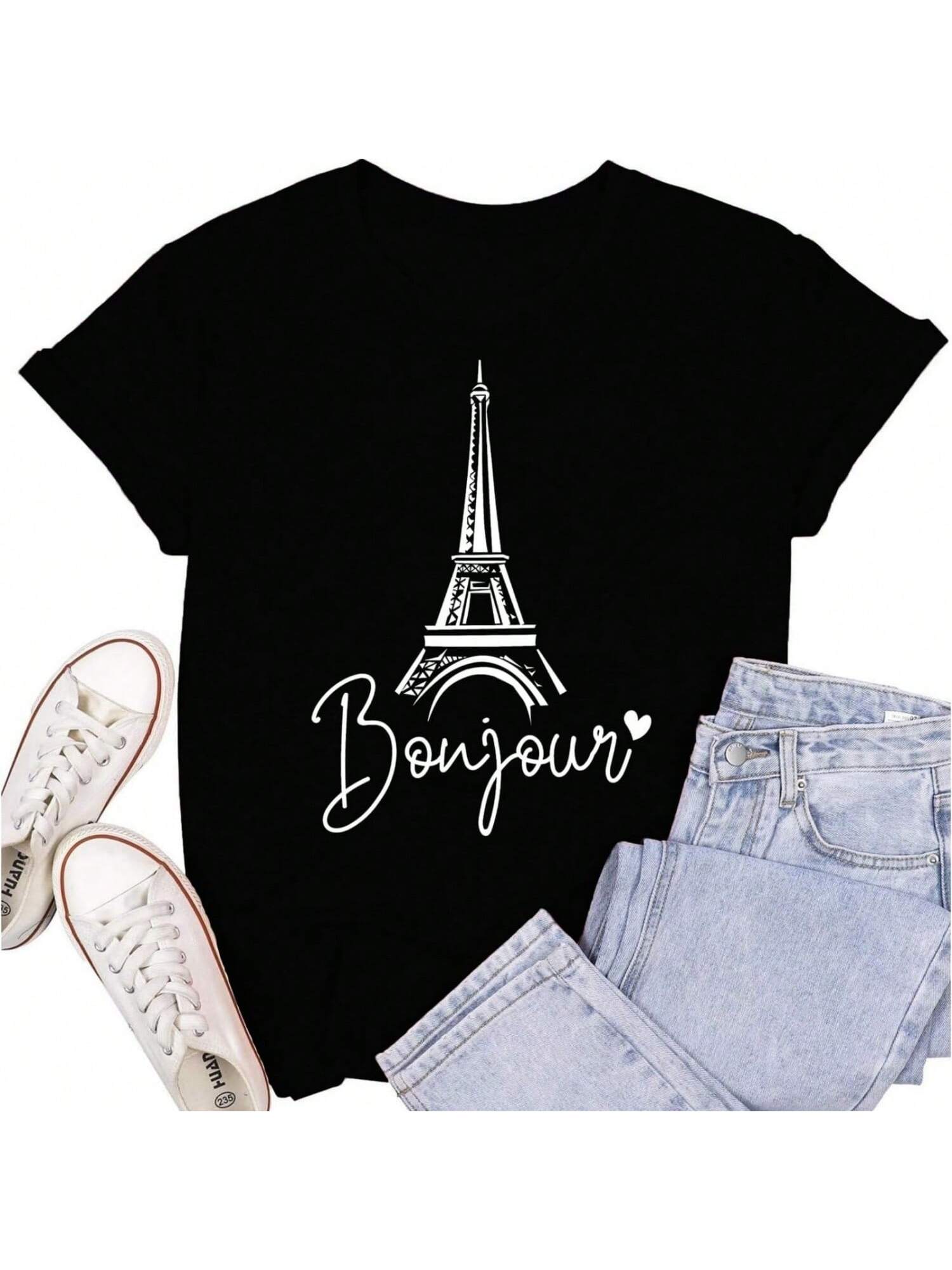 Wounisex Paris Shirts Travel In France T-Shirt Eiffel Tower Bonjour Tee Tops S разноцветный