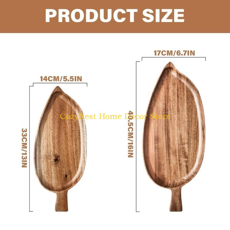 92MF Wood Leaf Shaped Large Tray for Afternoon Teas Sushi Serving Plate Dessert Presentation Platter Kitchen Tableware