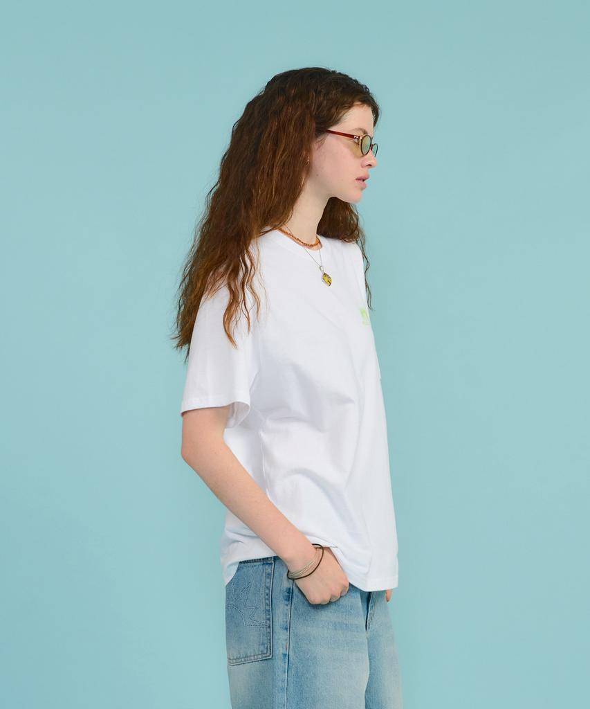 HELLO SUNRISE Mini Og Logo Tee_White & Lime