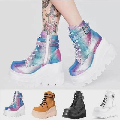 European & American Colorful Wedge Heel Side-Zip Boots for Women - 2024 Large Size High Heels