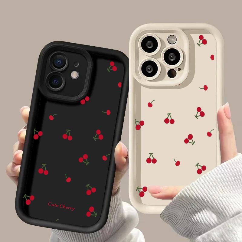 Luxury Cartoon Cherry Print Matte Silicone Case for Xiaomi 15T Pro POCO F8 Ultra X7 M7 F7 Redmi 15C Note 15 14 Pro Plus 5G 4G