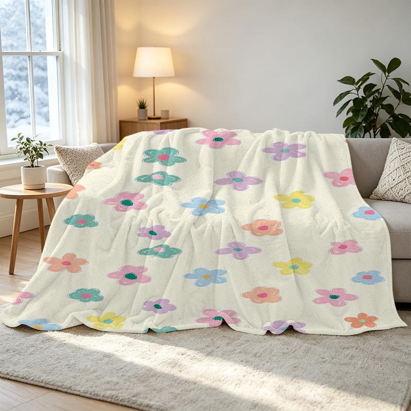 Floral Flannel Fleece Blanket, Machine Washable Soft Throw - Vibrant Colors, Warm Plush for Home/Office Napping, Halloween & Christmas