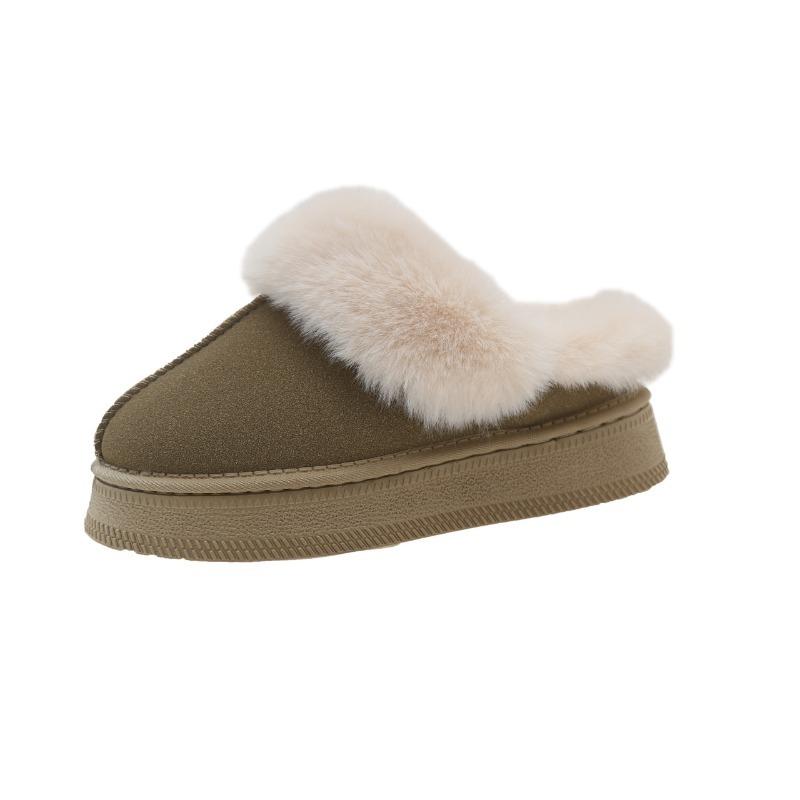 New Large-sized Cotton Shoes with Fleece, Flip-flops, Thick Soles and One-step Pedals for Warmth