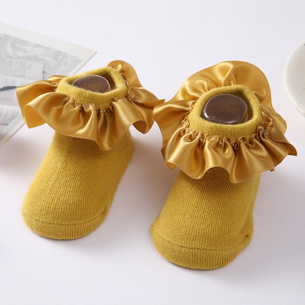 Baby Girl Socks Cotton Breathable Satin Ruffle Princess Knit Socks Children Ankle Short Socks Indoor Floor Socks