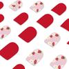 24 Stück Kurze Quadratische Aufpressnägel mit Erdbeer-Blumen-Designs Falsche Nägel Aufklebenägel Vollständige Abdeckung Acrylnägel