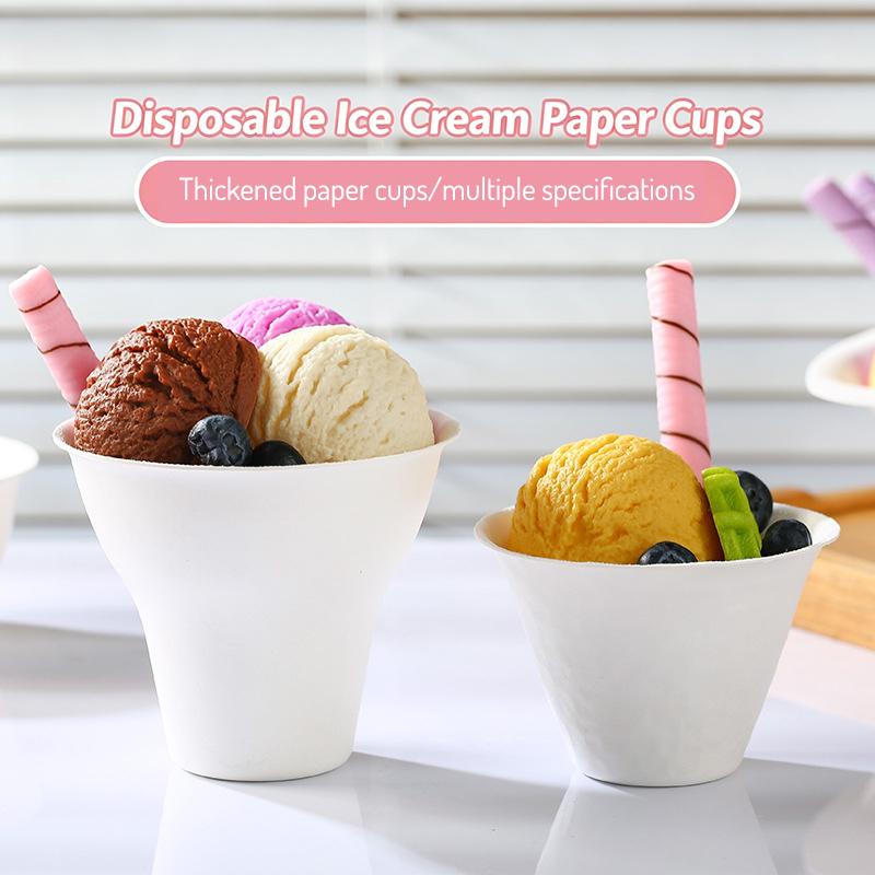 10Pcs Disposable Ice Cream Cup Dessert Cake Paper Cup Shaved Ice Yogurt Bowl Food Grade Tiramisu Dessert Pulp Cups