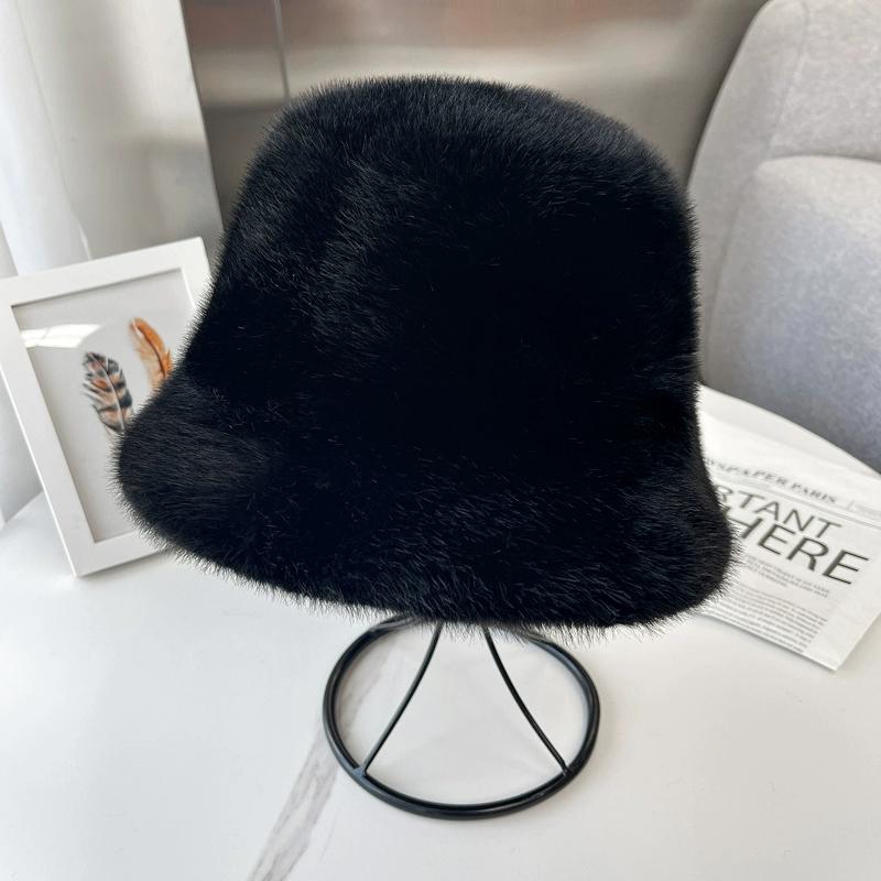 

Новая плюшевая панама женская зимняя теплая из искусственного норкового меха шляпа-топ модная универсальная шляпа-ведро подчеркивает маленькое лицо One Size (55-60cm) чёрный