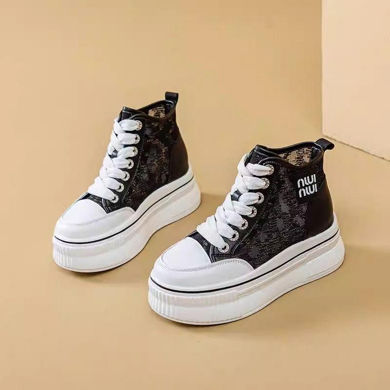Footwear 2024 High Top Women's Shoes Mesh Breathable Platform Black Female New 39 Fashion A Shoe Spring Urban Autumn Y2k Trends