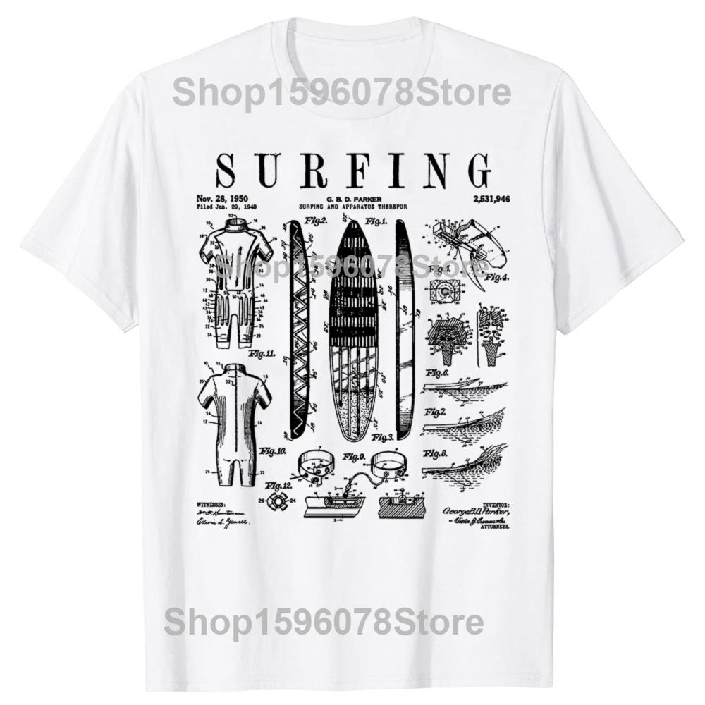 Lustiges Surfbrett Surfen Vintage Patent Surfer T-Shirts Herren Baumwolle Humor Streetwear T-Shirt Kurzarm Unisex Lockere Kleidung