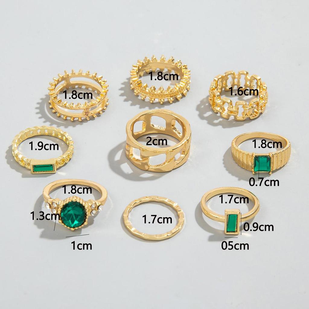 Cross Border French Retro Imitation Grandmother Emerald Joint Ring Women's Jewelry Niche Design Hollow Geometric Ring