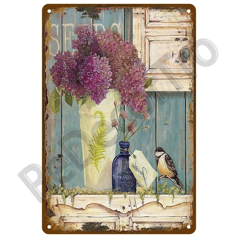 Metal Sign Wall Decor For Cafe Home Garden Farm Beach Hut Outdoor Vintage Tin Sign Flowers Birds Car Metal Plaque Welcome Poster