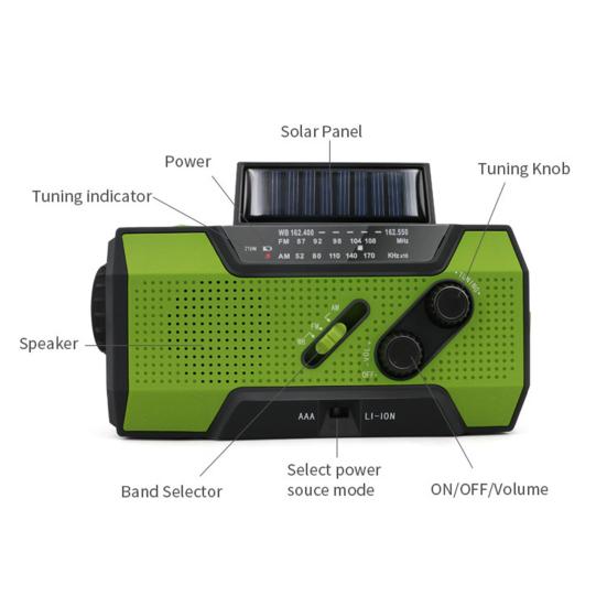 Emergency Crank Weather Solar Panel NOAA/FM/AM Radio with Portable Survival Radio Large Decibel