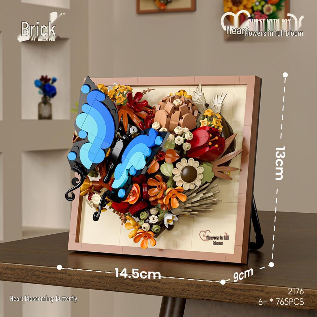 Lego-Compatible Sunflower & Rose Photo Frame: Educational Ornament Gift for Girls