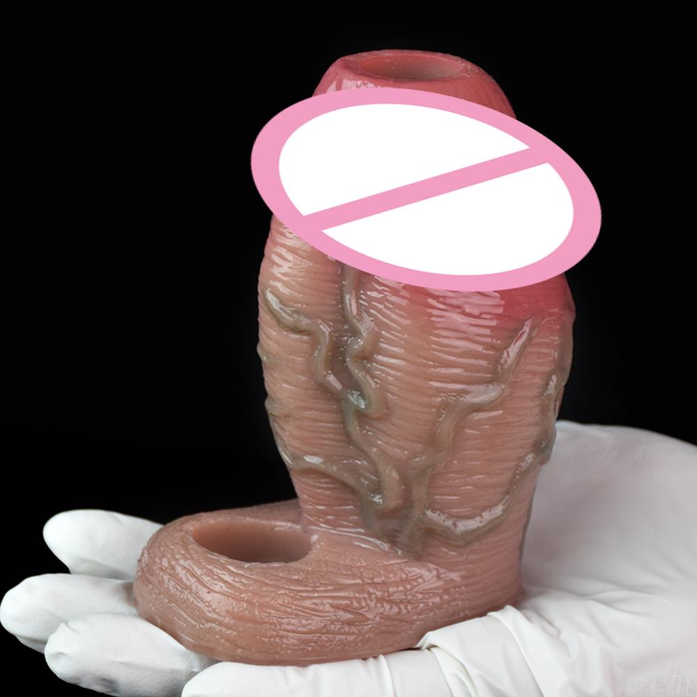 SXXY Two Colors Thick Realistic Penis Sleeve With Openwork Design Silicone Wearable Dick Sheath For Men Cock Enlargement Sexshop