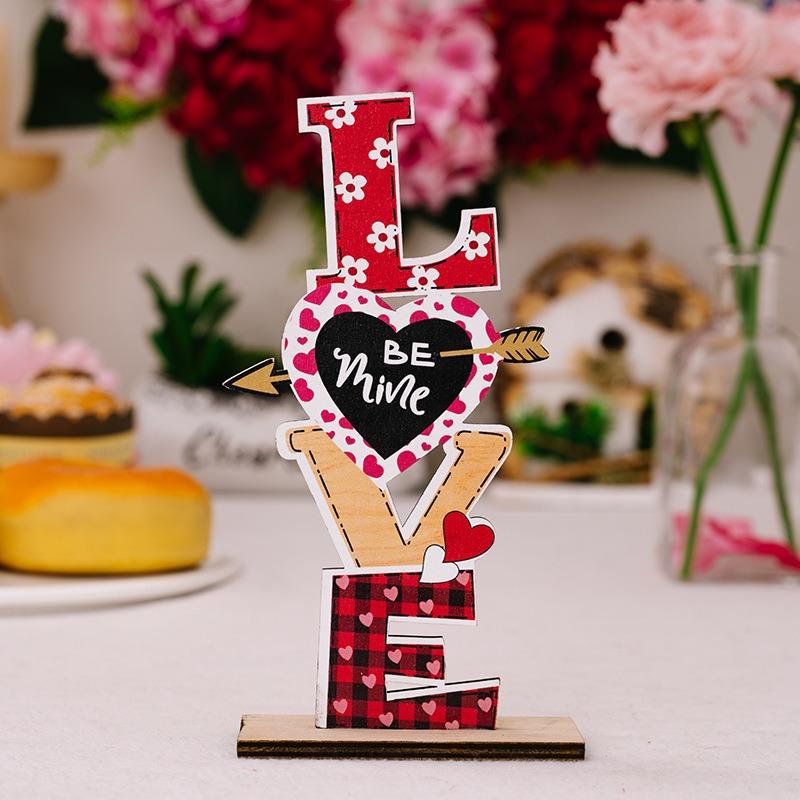 1PC hot-selling Valentine s Day decorative products Wooden Valentine s Day ornaments LOVE atmosphere dress up table