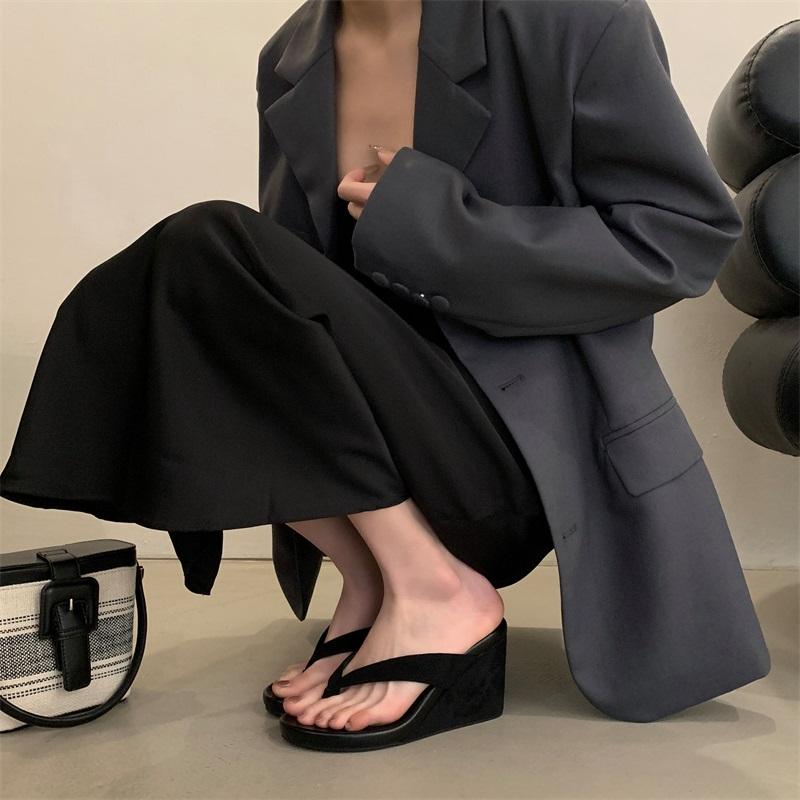 Aneikeh Mode Sommer Zehentrenner Plateau Keilabsatz Damen Hausschuhe Dicke Hohe Absätze Strand Flip-Flops Rutschschuhe