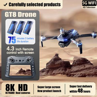 2026 GT8 Drone FPV Profesional 5G Wifi 8K HD Tres Cámaras Motor sin Escobillas Fotografía Aérea Flujo Óptico Quadcopter RC