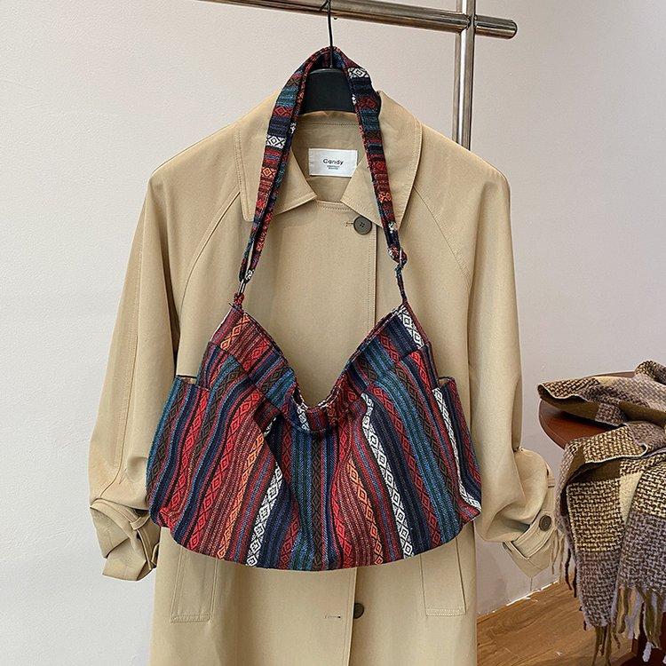 Large Capacity Ethnic Style Messenger Bag Bag Women's Fashion Printed Knitted Fabric Shoulder Bag Going Out Casual Trend Bag