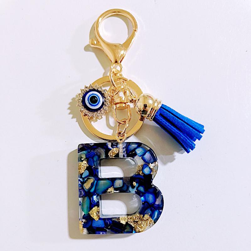 1 Stück Buchstaben-Charms-Anhänger mit Strasssteinen und Quaste Blaue Harz Initialen Schlüsselanhänger Stilvolles Geschenk für Frauen