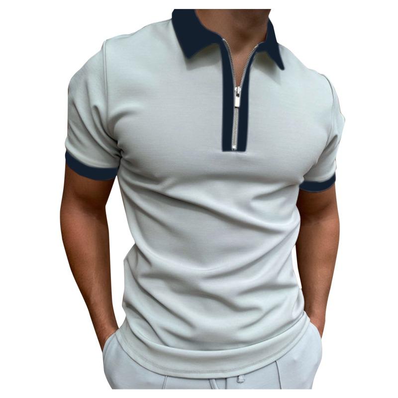 Men's Short Sleeve Tops Patchwork Color Collar Trendy Loose Polo Shirts