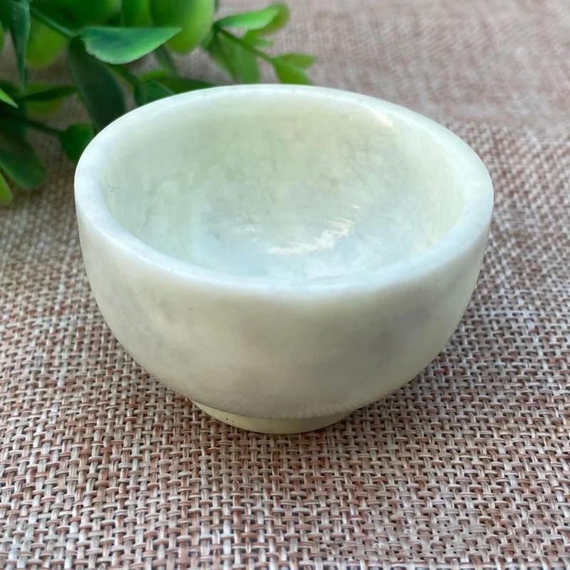 1pc Natural Jade Bowl Jadeite Stone Cup White Marble Small Wine Glass Hibiscus Stone Small Ornaments Home Decoration Gift