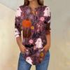 Women's Fashion Loose Button Collar Halloween Print Long Sleeve T-Shirt Top Pullover