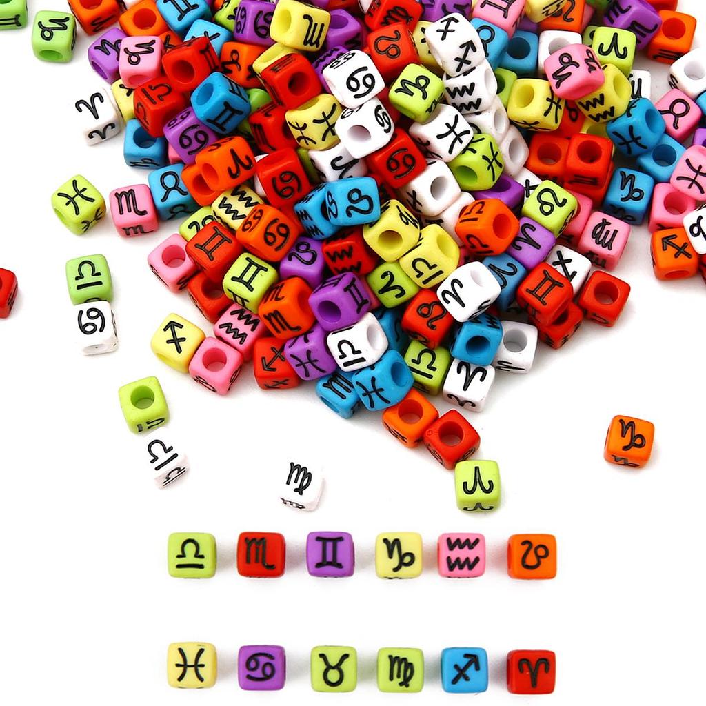 50pcs 7x7mm Acrylic Cubes Constellation Beads For DIY Jewelry Making Necklace Bracelet