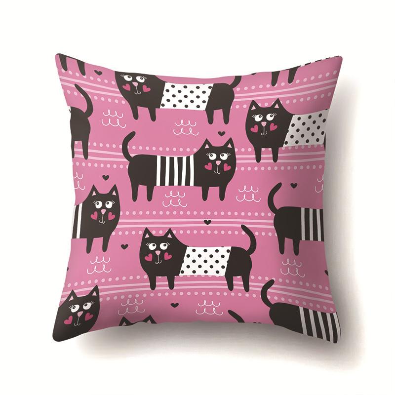 Cat Geometric Cute Single-sided Pillowcase Sofa Office Cushion Cover Living Room Waist Cover Bedroom Back Cover
