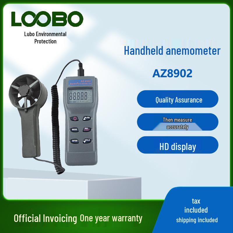 

Тайваньский ручной многофункциональный анемометр Hengxin AZ8902 - Измеряет скорость ветра, температуру, влажность и объем