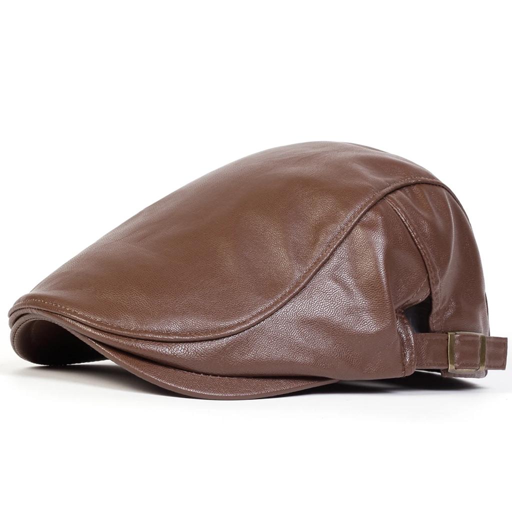 Men Solid Color Pu Leather Newsboy Caps British Painters Hats Spring Autumn Side Adjustable Flat Cap Hip Hop Berets