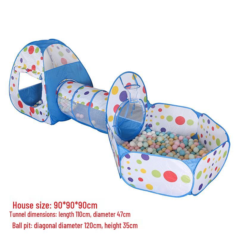 Children's Indoor Three-Piece Play Tent Set with Tunnel and Polka Dot Ball Pit Fence
