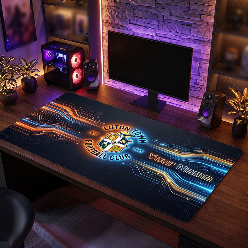 Luton Town Custom Large Mouse Pad, Personalized Name Text Print, Football Logo Non‑Slip Desk Mat Gaming Gift