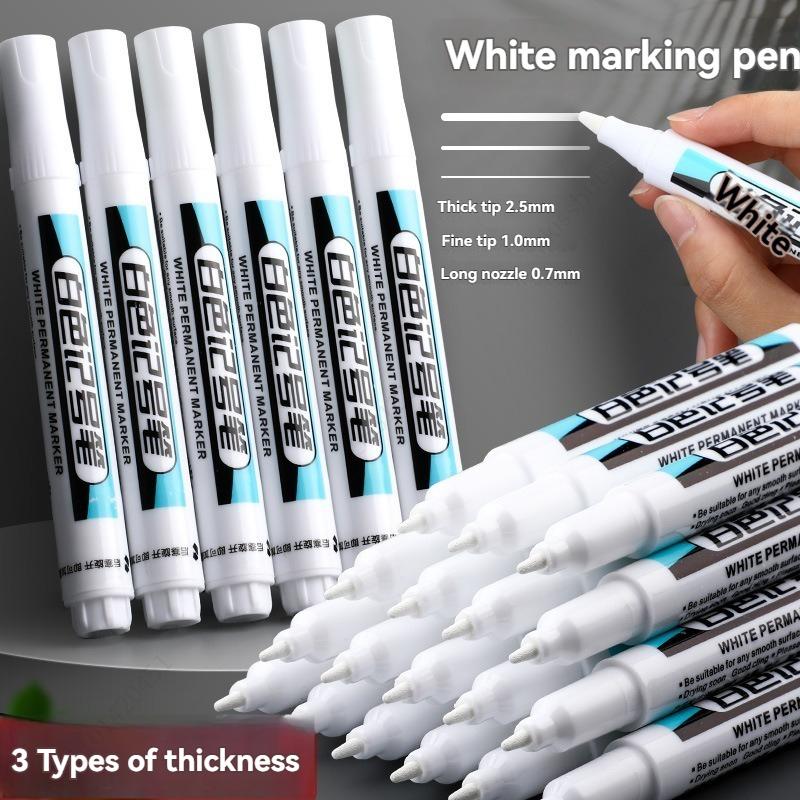 1-20Pcs White Permanent Marker Pens 0.7/1.0/2.5MM Markers Paint Pen For Plastic Leather Glass Stone Metal Art Painting Supplies
