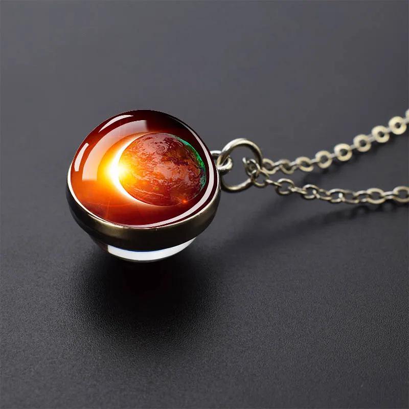 Galaxy Necklace: Solar System Planets & Moon Spherical Crystal Pendant