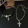 Punk Silver Color Cross Pendant Necklaces for Women Vintage Metal Double Layered Choker Necklaces Party Jewelry Gifts