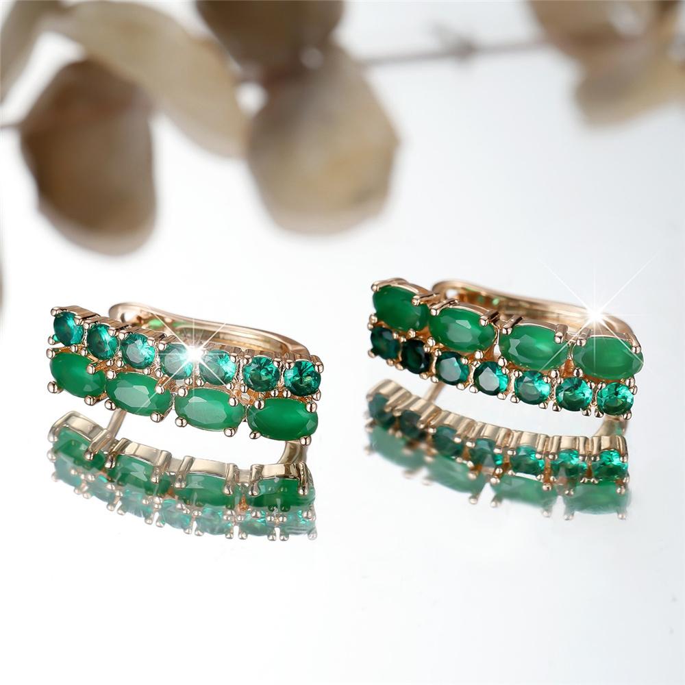 Green Round Zircon Simulated Jade Oval Stone Earrings For Women Vintage Gold Color Ear Buckle Wedding Jewelry Versatile Gifts