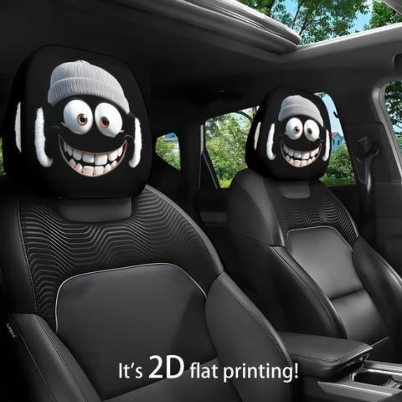 Dekorative 2er-Packung Waschbares Polyestergewebe Halloween-Gesicht Aufgedruckte Auto-Kissenbezug Weich Bequem Auto-Sitz Kopfstütze Kissenbezug