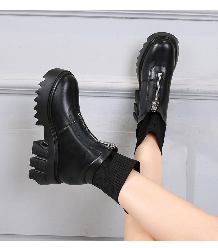 Bottes d'équitation à fermeture éclair avant femme bottines en maille bottes à plateforme d'hiver en peluche à gros talons hauts botas grande taille 34-43